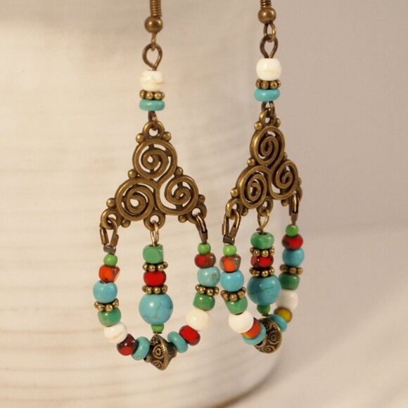 Southwestern Style Chandelier Earrings Dangle Pierced or Clip-on Earrings - Picture 6 of 10